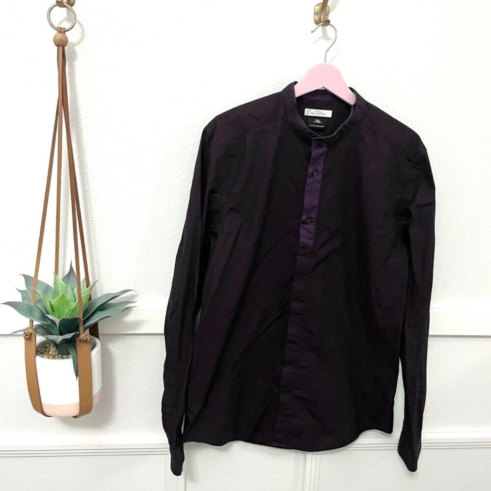 Versace Purple Long Sleeve Textured Button Front Top Size 42